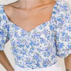 Lush Blue and White Floral Blouse Size Medium NWT